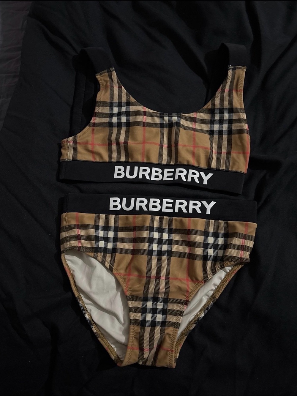 Burberry Black & Tan Haymarket Check Logo Bikini Set